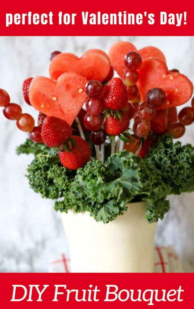 Valentines DIY fruit bouquet for valentines day in white vase