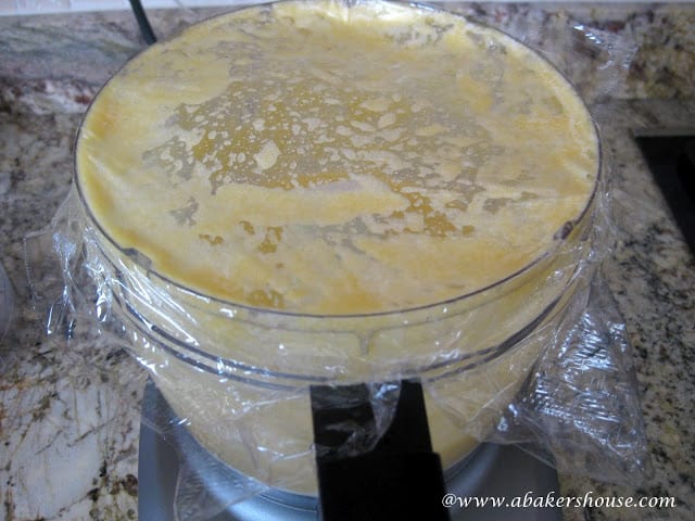 Food processor bowl covered with plastic wrap cuts down on cleaning time