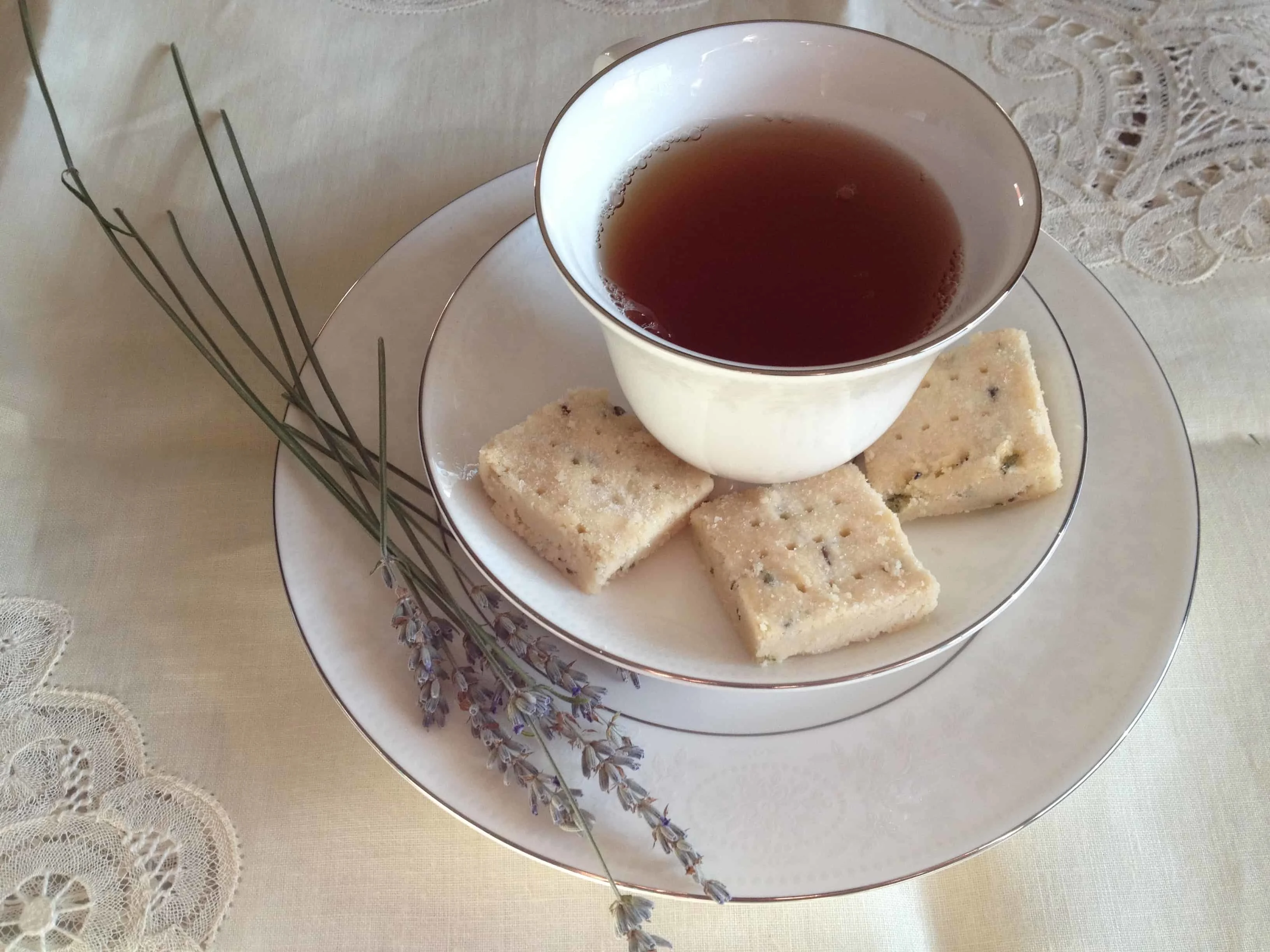 lavender shortbread with cup of tea