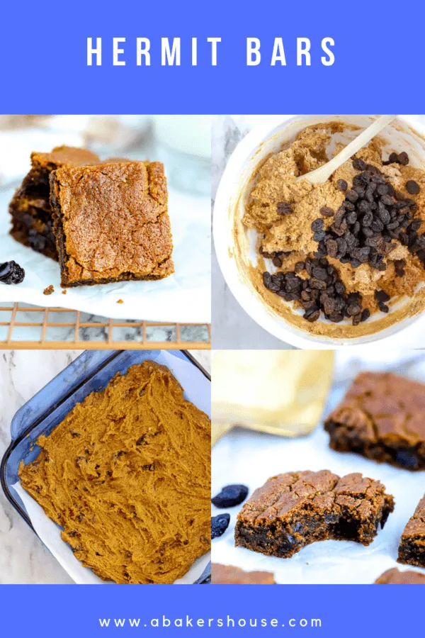 Pin with collage of four photos making gluten free hermit bar recipes