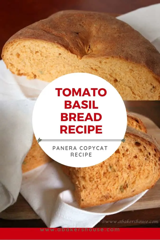 Two photos of tomato basil bread for Pinterest image