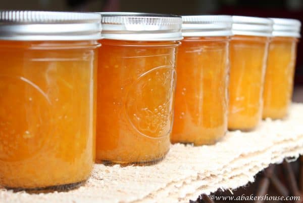 five jars of orange lemon marmalade