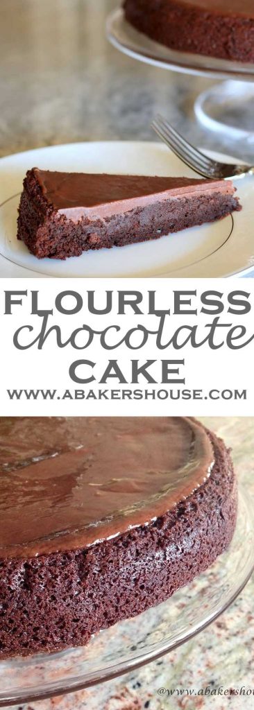 Two photos of flourless chocolate gluten free cake