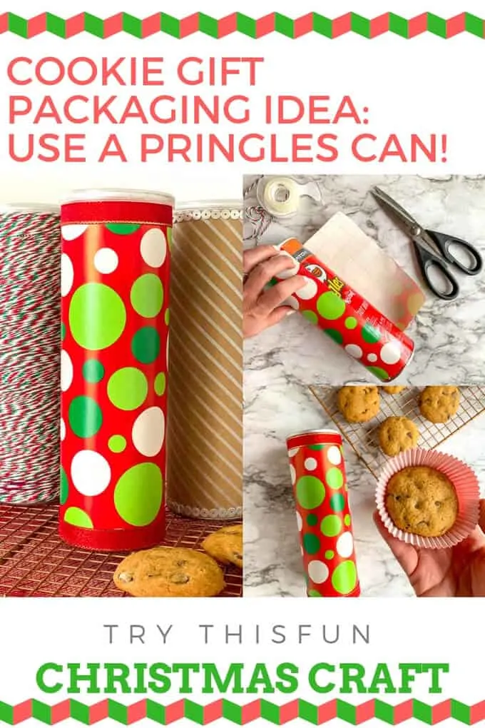 Photo collage for how to make gift packaging for cookies with Pringles can