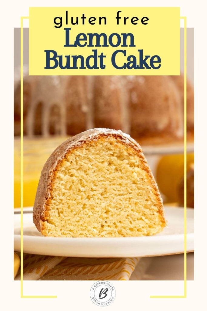 gluten free lemon bundt cake slice on white plate