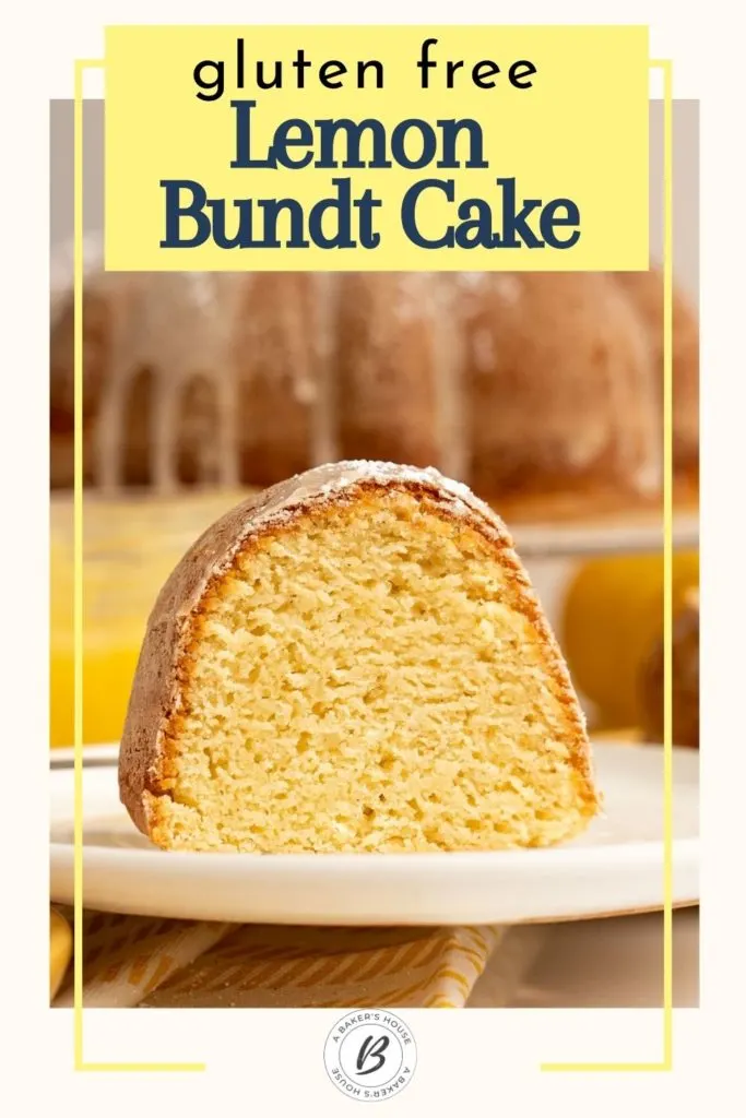 gluten free lemon bundt cake slice on white plate