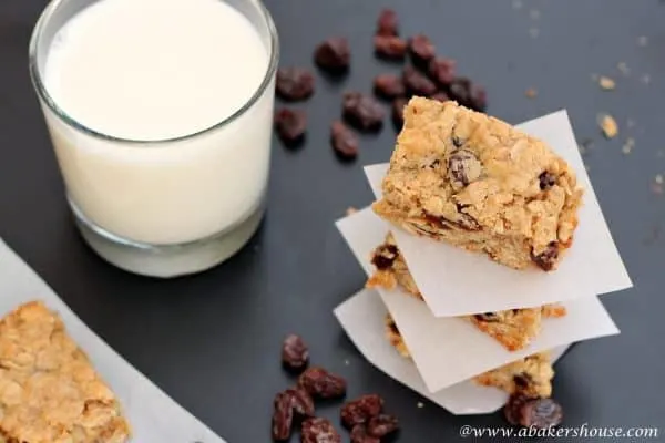 Overhead photo of stack of oatmeal raisin bars