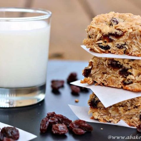 Oatmeal raisin bars and glass of milk