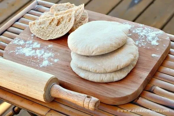 Stack of three whole wheat pita bread