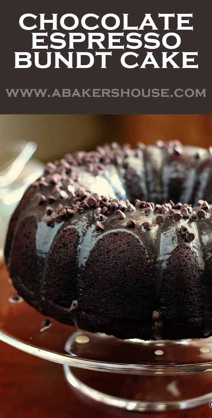 Pinterest image for chocolate espresso bundt cake with chocolate glaze
