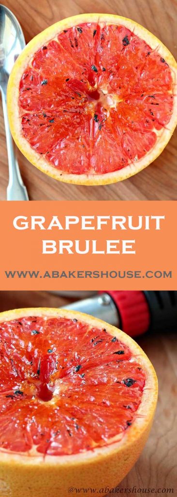 Two photos of grapefruit brulee with text title overlay