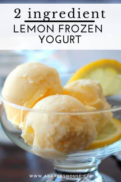 Pin image for 2 ingredient lemon yogurt with scoops of froyo in a glass bowl
