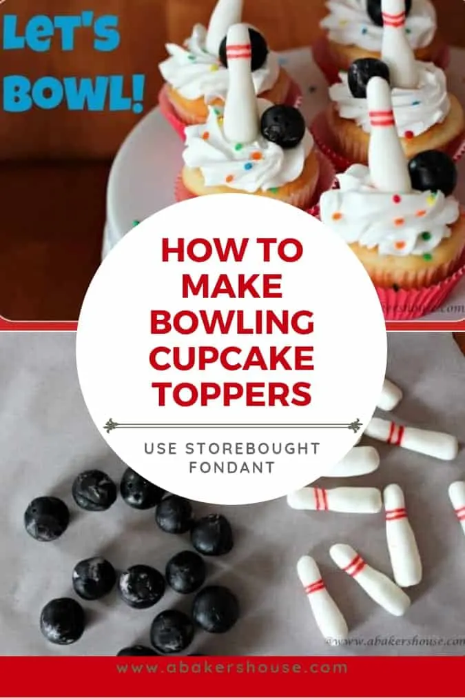 Pinterest Image with two images for how to make bowling cupcake toppers