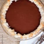 Overhead photo of chocolate and coconut pie