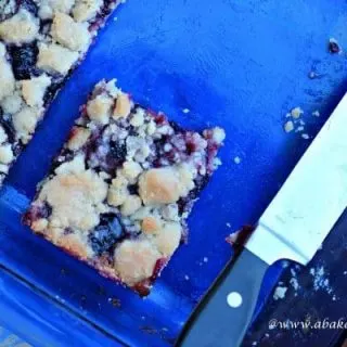 blueberry lemon bars in a blue pan