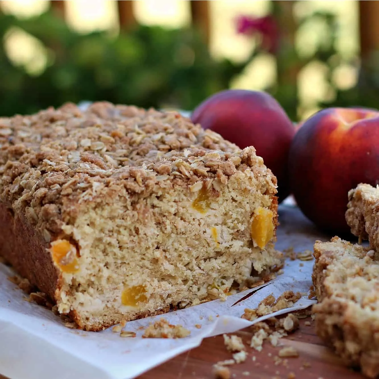 Peach Oat quick bread with streusel topping