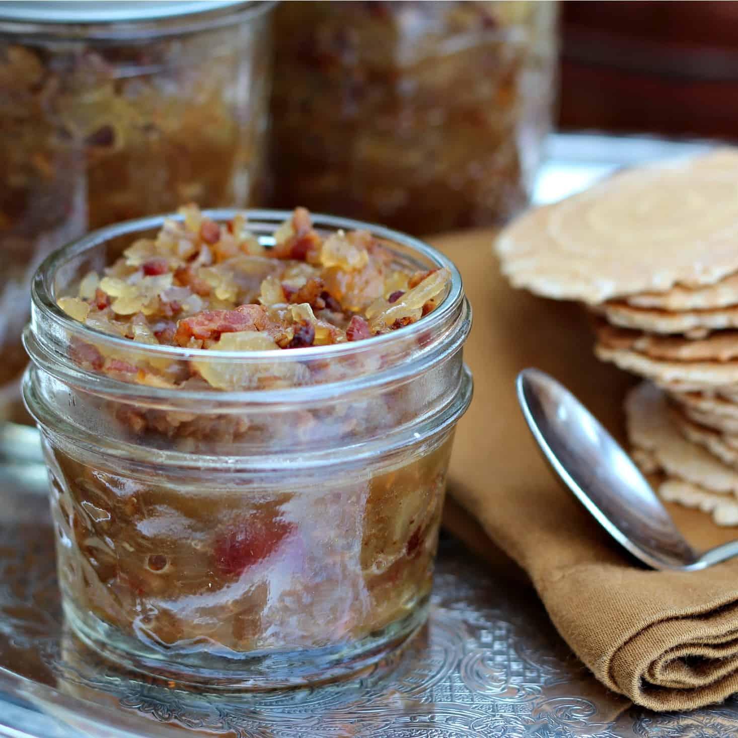 Onion Bacon jam in small mason jar