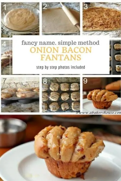 Onion bacon fantan step by step and final photo with text title overlay