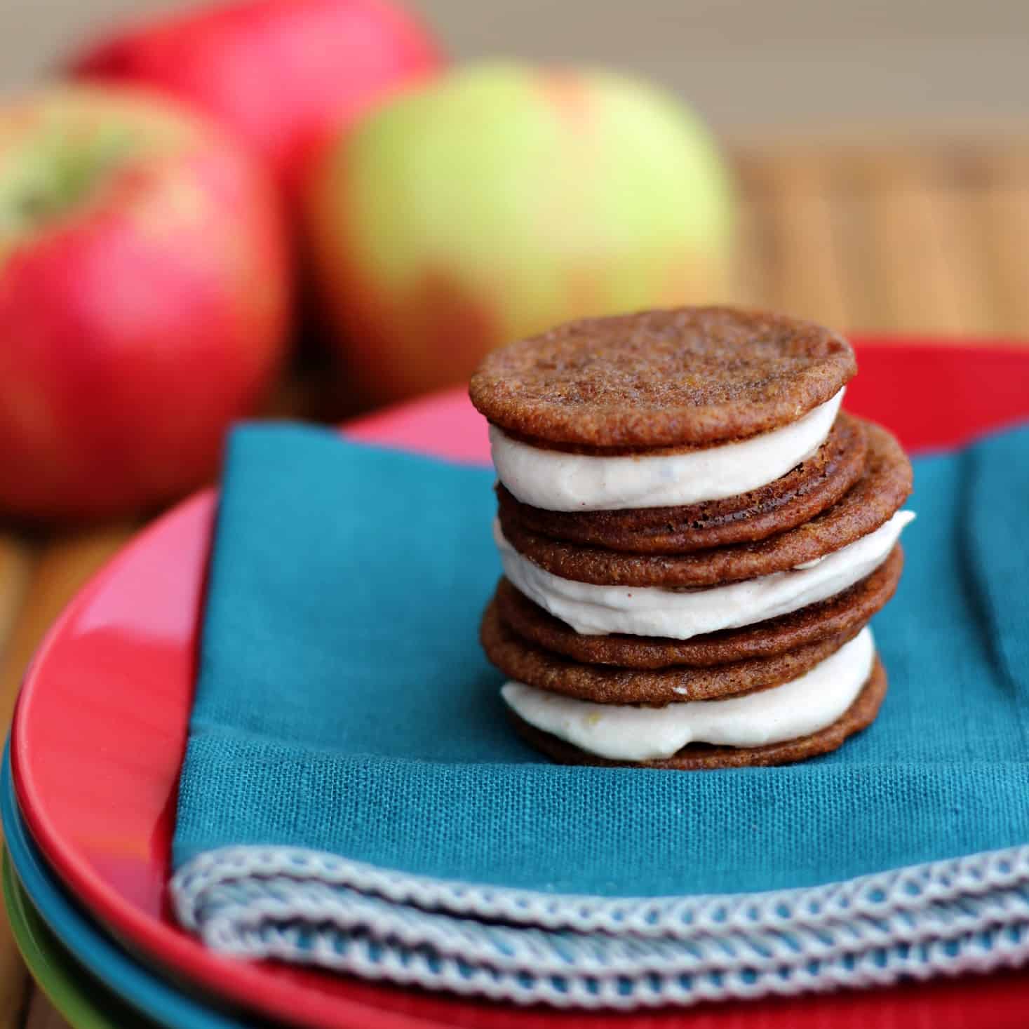 Stack of ginger cookies with apple butter cream filling