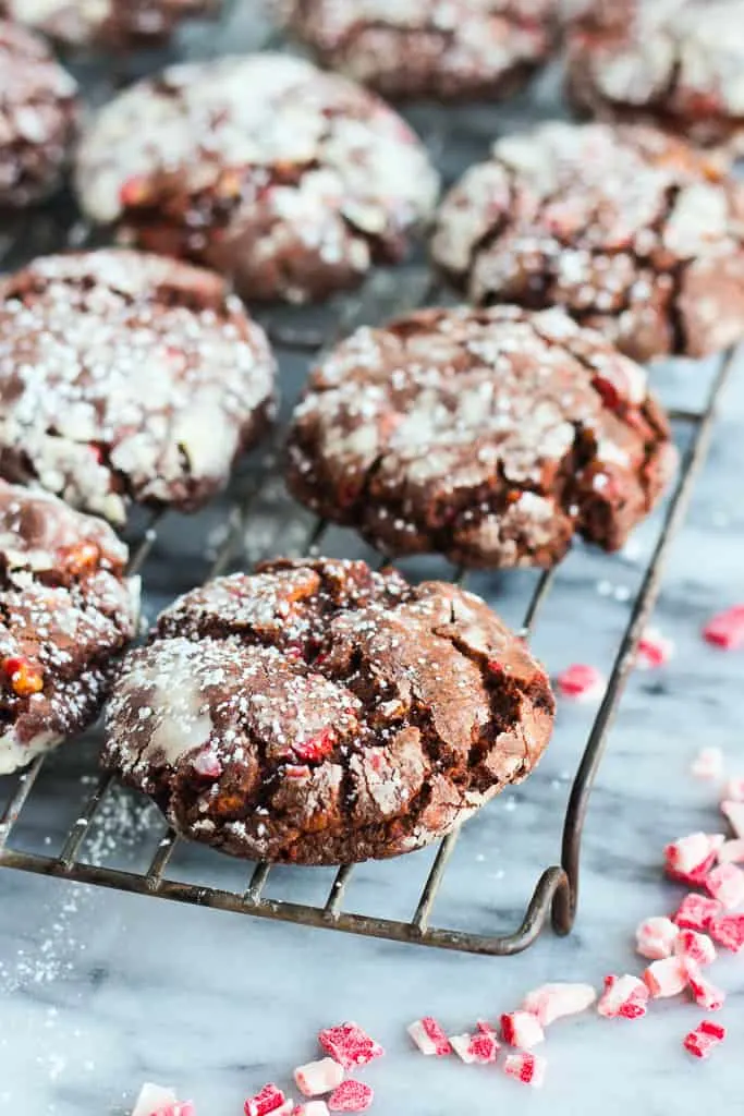 Chocolate Peppermint Cookies on a wire rack