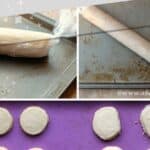 Collage of three photos showing how to make freezer slice and bake cookies