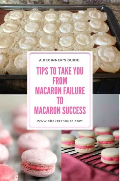 macaron failure to macaron success graphic with sunken macarons on top and perfect macarons on bottom 