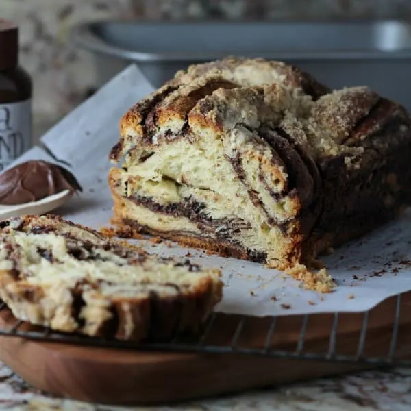 chocolate swirl slice of bread on parchment paper 