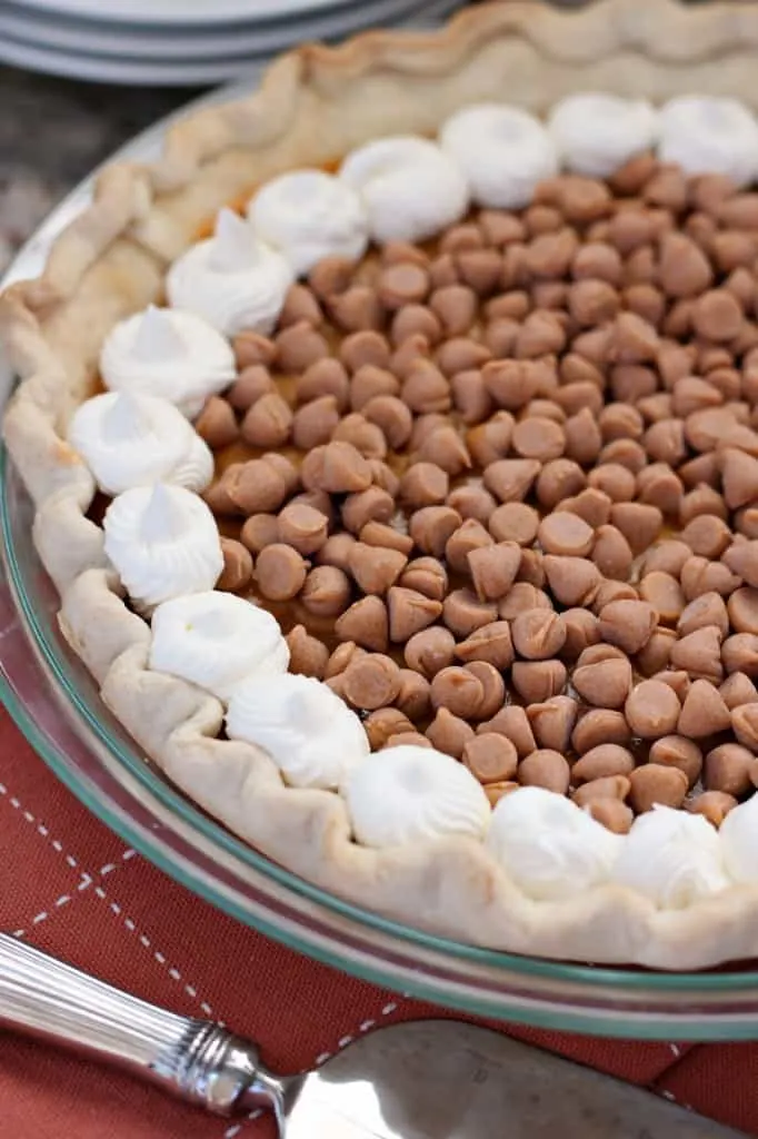 butterscotch pudding pie with fresh whipped cream and plenty of butterscotch chips