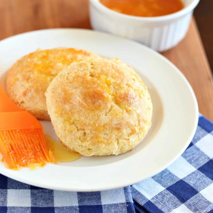 orange marmalade scones with blue checkered napkin