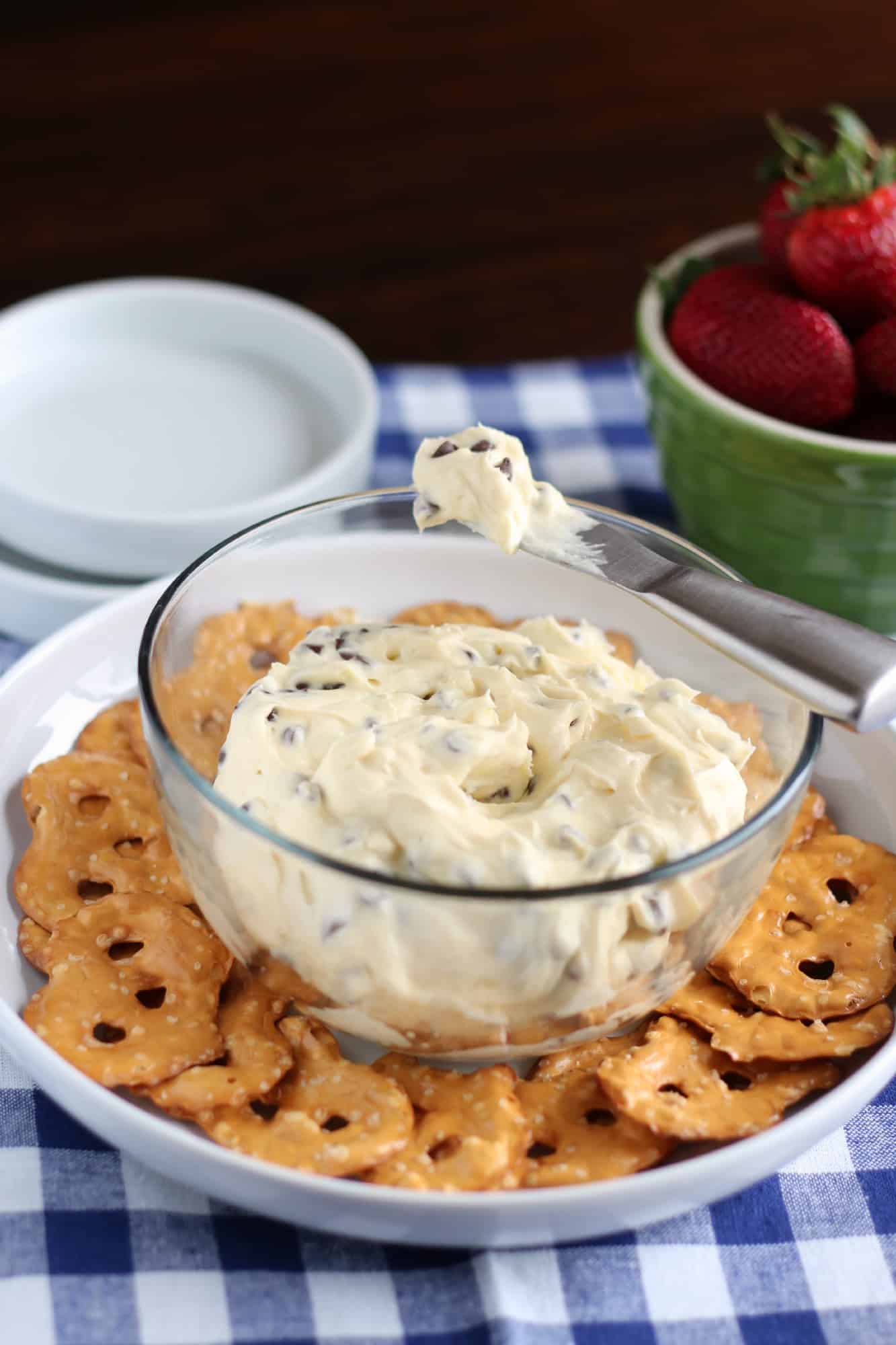 Chocolate Chip Cheesecake Cookie Dough Dip with SafeEggs and 