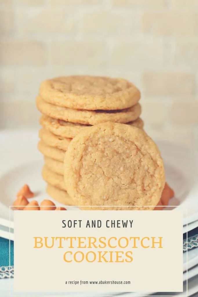 Classic butterscotch cookies in a stack with text overlay or Pinterest image