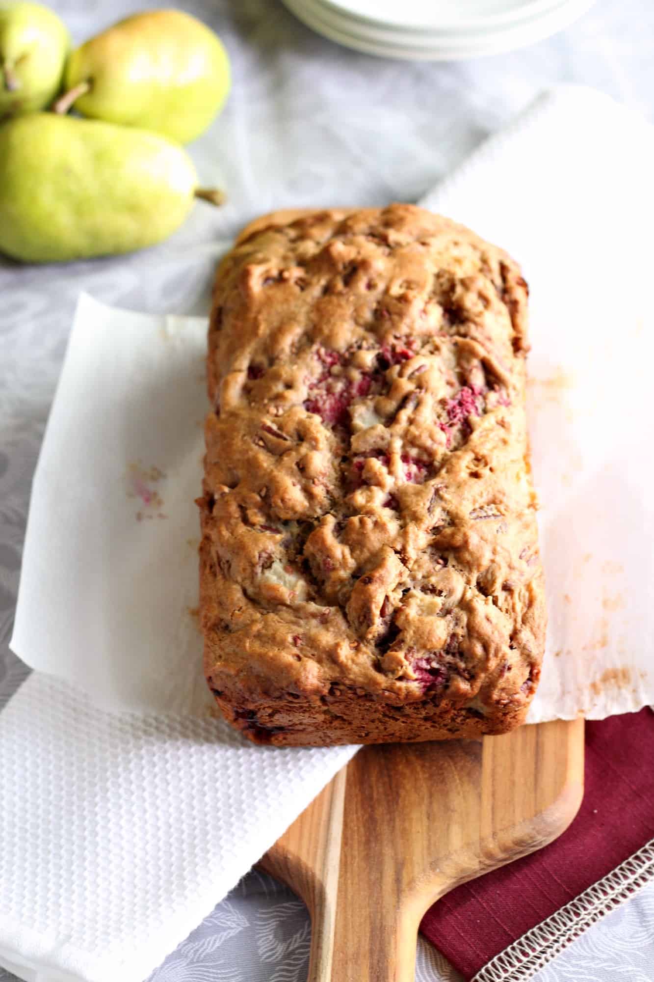 This recipe is loaded with pears, pecans, and raspberries.