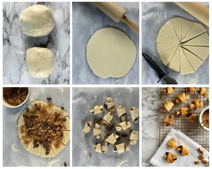 photo collage showing steps of how to make rugelach