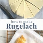Long image of dough and finished baked rugelach
