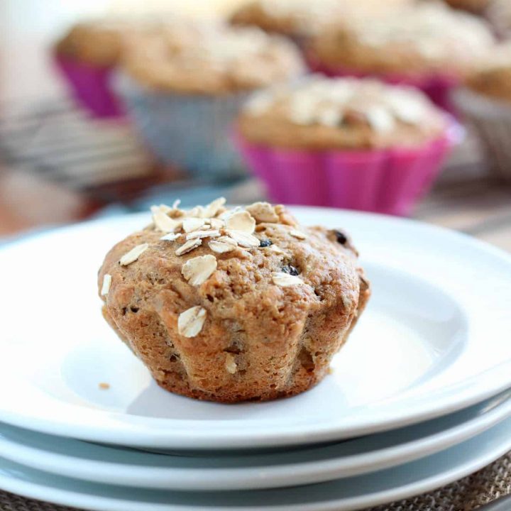 Applesauce granola muffin on white plates