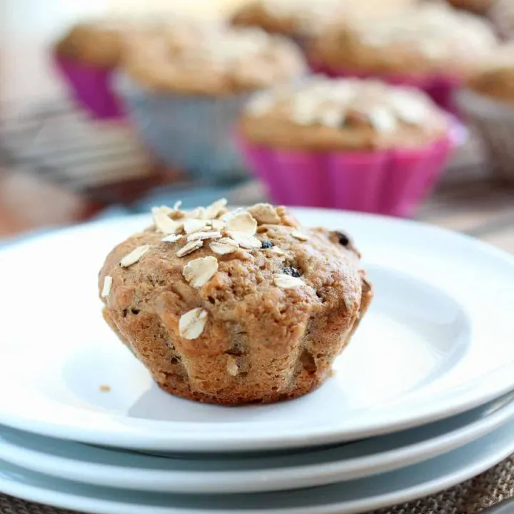 Applesauce granola muffin on white plates