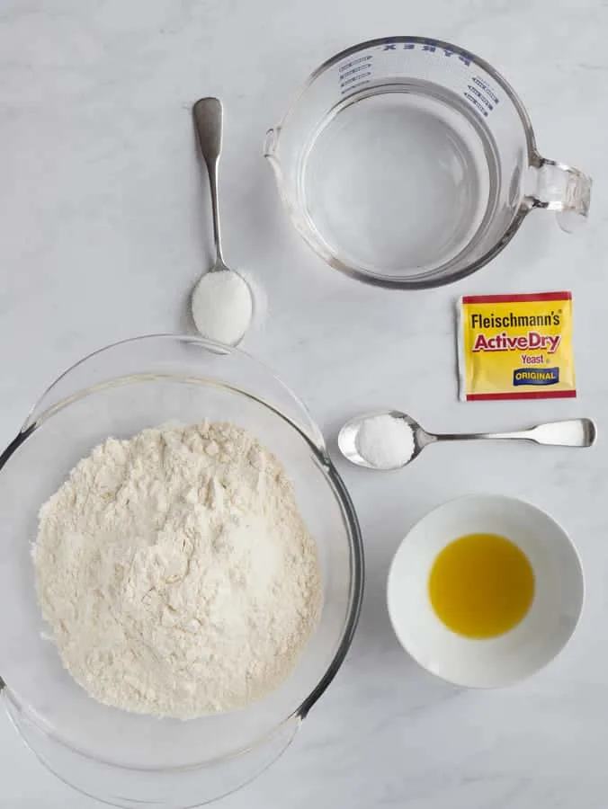 dough ingredients of flour yeast salt