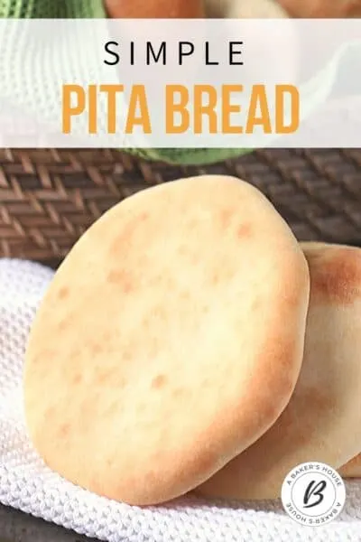 Pinterest image for simple pita bread with one large pita in front