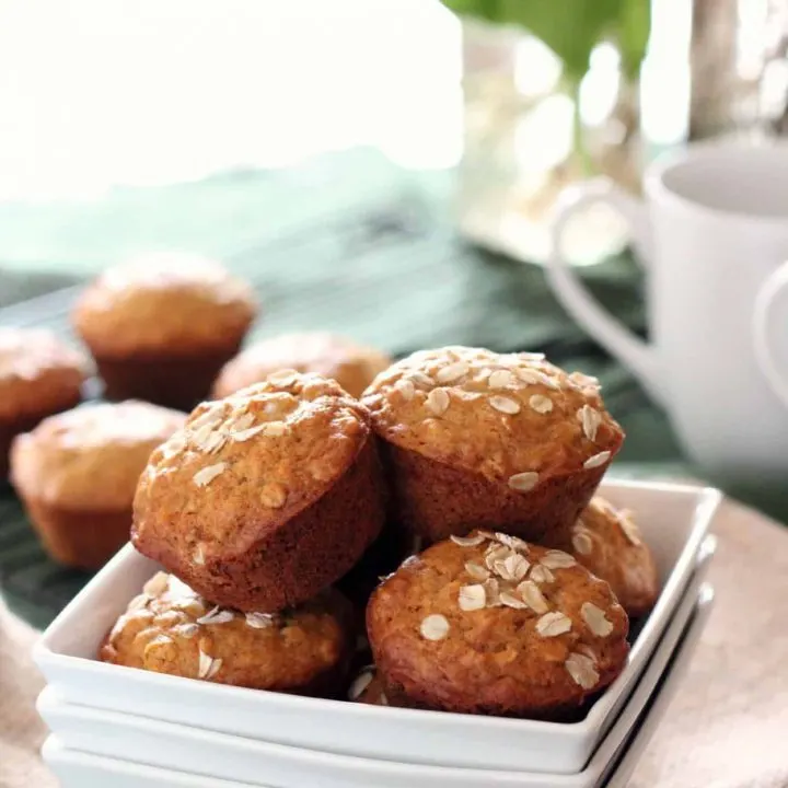 honey oatmeal muffins in a white bowl