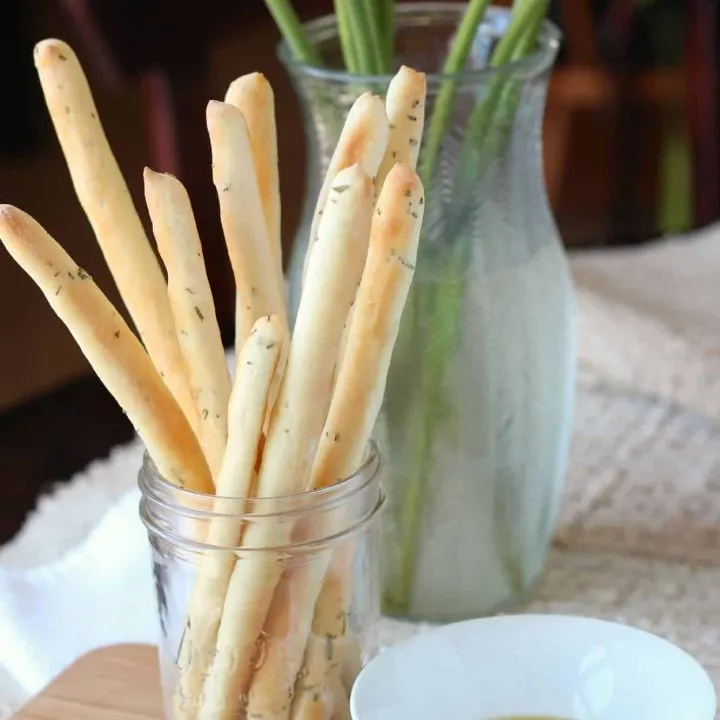 Rosemary bread sticks in mason jar