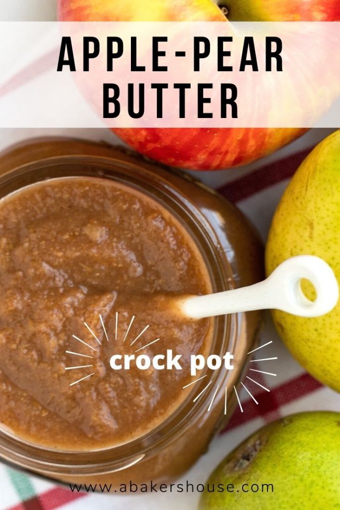 overhead view of open jar of apple pear butter