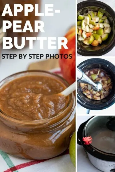 4 images showing steps to make apple pear butter