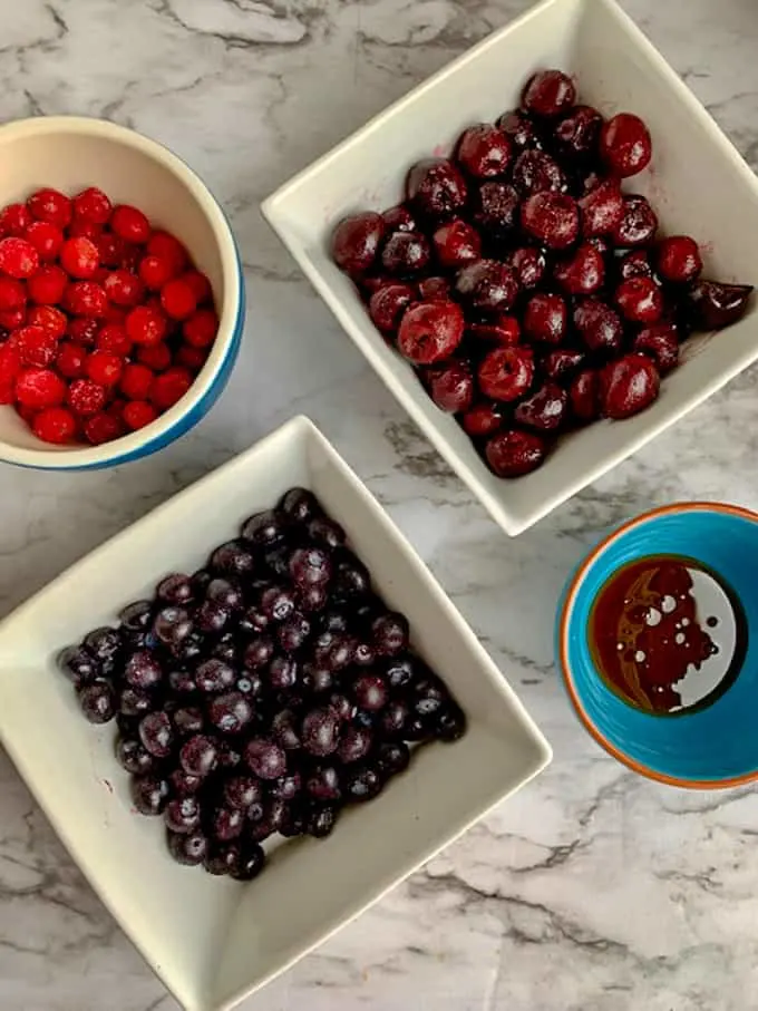 Frozen berries of cherries, blueberries and cranberries for wojai