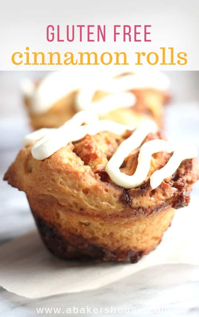 Pinterest image with text of single gluten free cinnamon roll with cream cheese icing