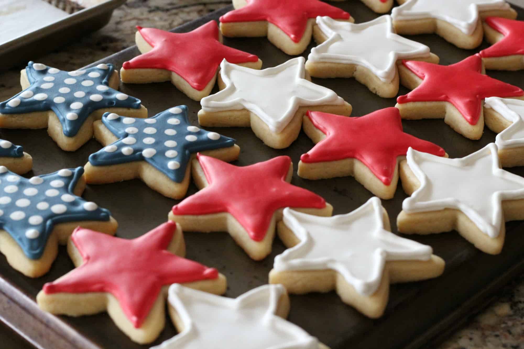 red, white and blue cookies make a flag