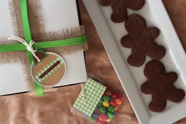 chocolate gingerbread cookies with holiday gift box