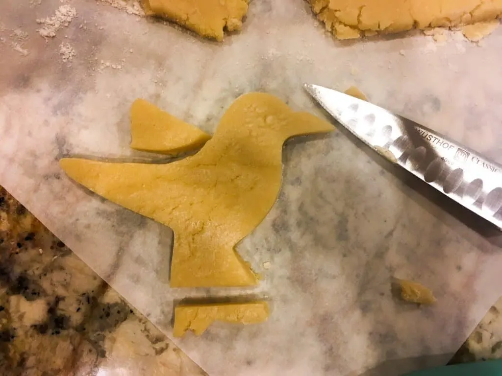 forming the seagull shape before baking the cookie dough