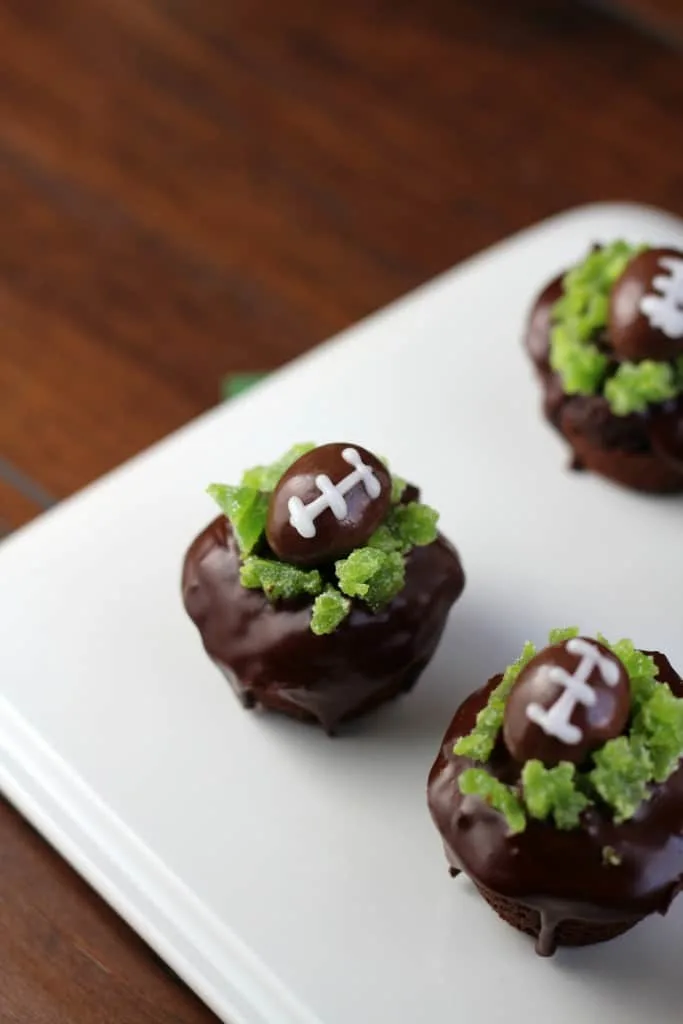 brownie bites with football decorations