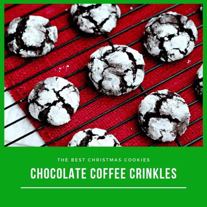 Coffee Crinkle cookies on a wire cooling rack on top of a red napkin