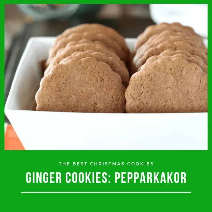 Pepparkakor or Swedish ginger cookies in a white square bowl